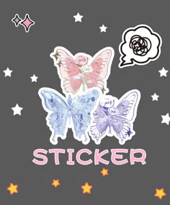 Shimmering butterfly journal stickers with rose designs for notebooks and phone cases.