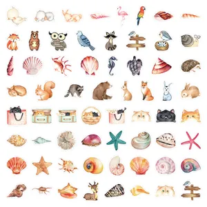 Leuke waterverf dieren en schelpen stickers waterdicht set voor dagboek laptop decoratie