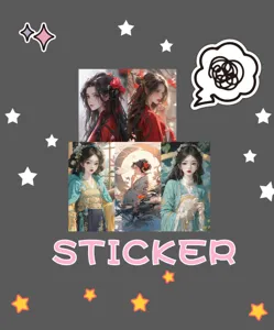 Ancient style anime girl sticker set, high definition decorative decal for phone case notebook.