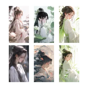 Ancient style girl aesthetic stickers set, cute chinese art phone case laptop decor.