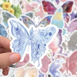 60pcs Glossy Butterfly Planner Stickers Aesthetic Blue Journal Scrapbook Phone Case Decor