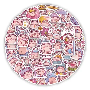60pcs Cute Pink Pig Stickers Waterproof Cartoon Decals Journal Stationery School Bag Decor