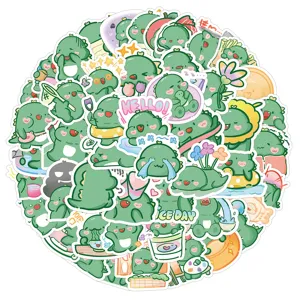 50pcs mignon vert dessin animé dinosaure autocollants imperméables pour valise ordinateur