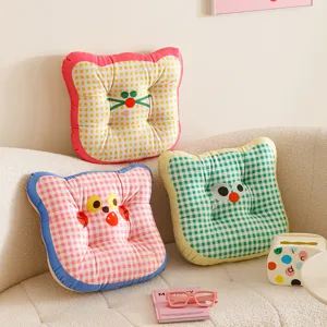 Cute Cartoon Cat Face Chair Cushion Soft Plaid Throw Pillow Student Seat Pad Cute Home Decor Floor Mat