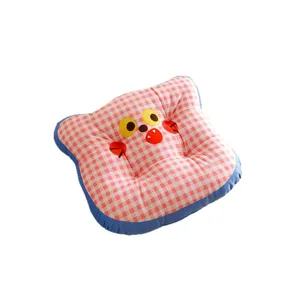 Dopamine pink plaid cat face square chair cushion cute student floor mat comfortable pillow