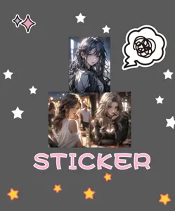 Detailed view of trendy anime girl stickers, cool royal sister style decor for phone cases.