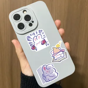 Cover per telefono con coniglietto cartone animato grigio, adesivi carini, silicone morbido.
