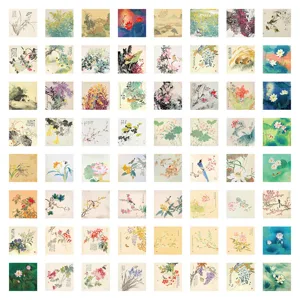 Detailed view of traditional Chinese style flower and bird painting stickers pack