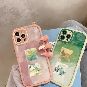 Traditional Chinese style aesthetic phone case with ink painting and marble design.