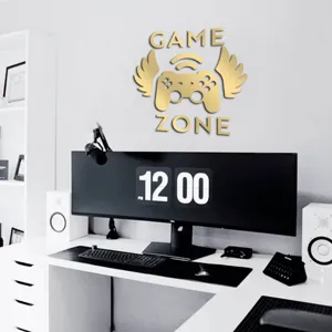3D Acrylic Game Zone Wall Sticker Gold Controller Mirror Sticker for Kids Room Decor