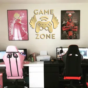 3D acrylic game zone wall sticker with winged controller, perfect for kids room and gamer decor.