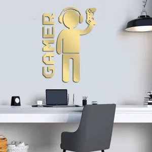Acrylic gamer wall sticker mirror gold home decor for bedroom living room gaming room decor