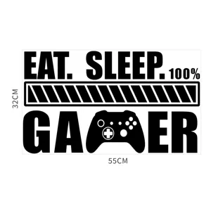 Acrylic mirror wall sticker with gamer slogan and gamepad design for living room decor.
