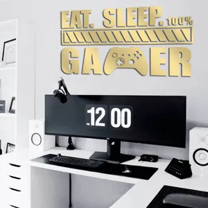 Acrylic game wall sticker, gold mirror gamer quote wall decor for bedroom living room.