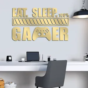 Gold acrylic game wall sticker eat sleep gamer decor for living room bedroom home interior
