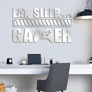 Acrylic mirror wall sticker featuring gaming decor for home office and bedroom walls.