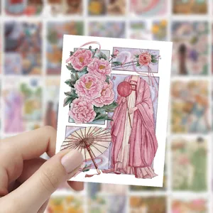 Vintage Chinese style split panel illustration sticker for journal and phone case decoration
