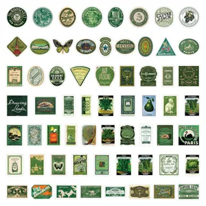 60pcs green retro aesthetic vintage stickers pack for luggage laptop phone case decor.