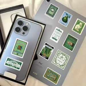 Green vintage decorative stickers set aesthetic retro label decals for laptop and phone case