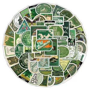 60pcs green vintage retro decorative stickers set for luggage phone case laptop notebook