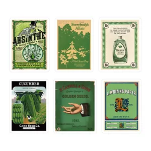 Set of 6 green vintage retro aesthetic stickers for laptop phone case luggage decoration