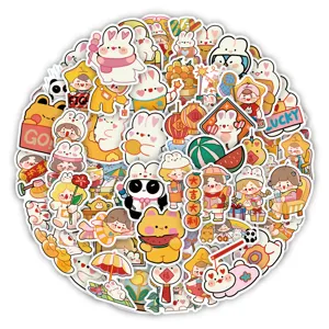 Cute rabbit cartoon waterproof stickers set 60pcs for journal stationery school bag decor