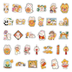 Cute cartoon rabbit waterproof stickers pack for journaling and stationery decoration detail