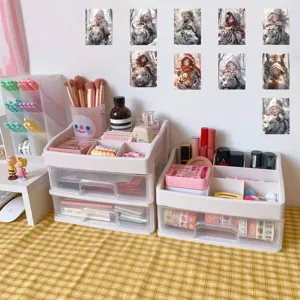 Organizzatore di trucco cassetto scatola con simpatici adesivi murali decorativi