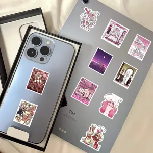 Pink aesthetic cartoon stickers set, waterproof vinyl decals for phone case and laptop.