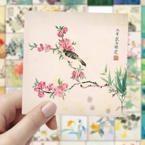 Traditional Chinese style decorative sticker aesthetic art vintage bird flower design for phone