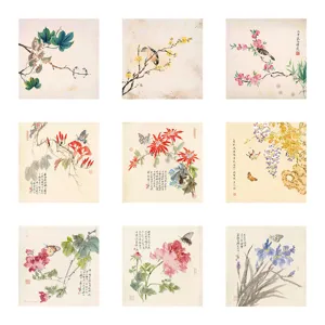 Traditional Chinese style flower and bird painting stickers set for luggage and phone