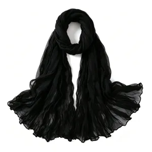 Écharpe Longue Multiusage en Voile Plissé Couleur Unie pour Femmes Respirante Légère Foulard de Tête Mode