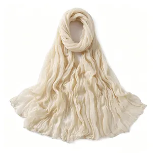 Foulard leger unicolore froisse en coton lin respirant printemps automne accessoire mode