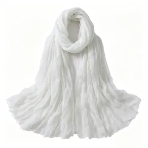 Écharpe légère blanche froissée femme respirante coton lin foulard printemps été