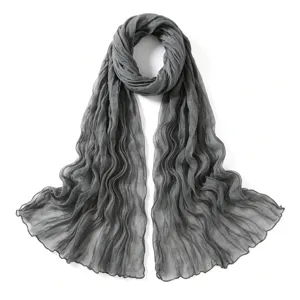 Foulard léger uni gris froissé, écharpe respirante pour femme printemps automne.