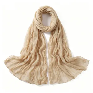 Femme léger couleur unie froissé coton lin foulard respirant printemps automne châle
