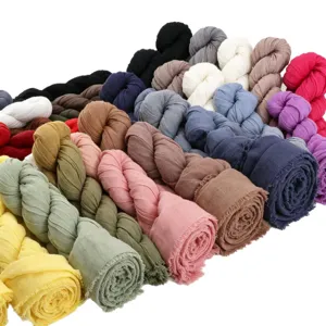 Foulard uni en coton lin froissé femme léger respirant écharpe polyvalente élégante