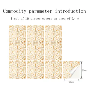 Waterproof self-adhesive 3D tile stickers for kitchen and bathroom home wall decor details.