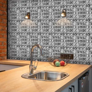 Glossy 3D mosaic tile stickers black white waterproof kitchen wall decor set 10pcs