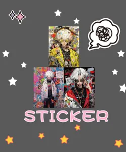 Gedetailleerd overzicht van graffiti anime jongens stickers met coole streetwear ontwerpen.