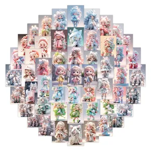 60 pieces cute cartoon chibi character stickers set, aesthetic pink pastel journaling decor.