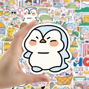Cute cartoon penguin sticker for journal and stationery decoration, waterproof daily life design.