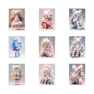 Cute cartoon chibi doll stickers set for phone case and luggage decoration, 60pcs.