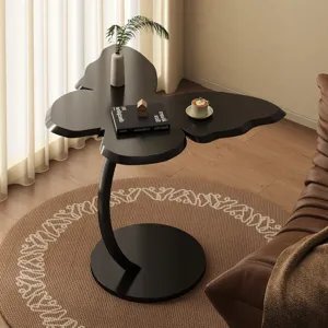 Modern Minimalist Butterfly Side Table Wooden Tabletop Metal Frame Accent Table Bedside Table Living Room