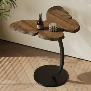 Modern butterfly shaped wooden side table with black metal base for living room bedroom decor