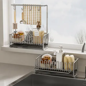 Stainless steel kitchen sink drain rack sponge holder sponge dishcloth organizer caddy.