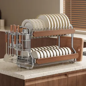 Edelstahl Geschirrtrockner Gestell Retro Küche Arbeitsplatte Organizer Multifunktional Schüssel Teller Abtropfregal