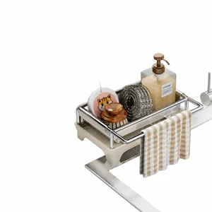 Stainless steel kitchen sink caddy organizer rack with towel bar and sponge holder main