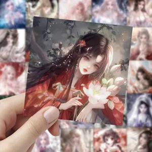60 sheets ancient style anime girl cartoon stickers, 2D cute waterproof decals for phones.
