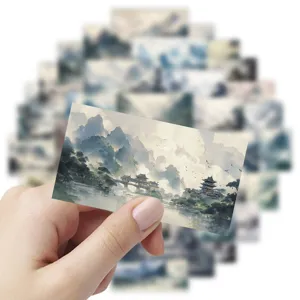 Chinese style landscape ink painting hand account stickers, aesthetic waterproof decorative decals.